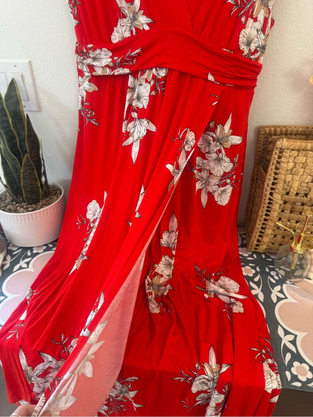 NWT Soma Red Floral Wrap-Style Women’s Dress - Picture 5 of 7